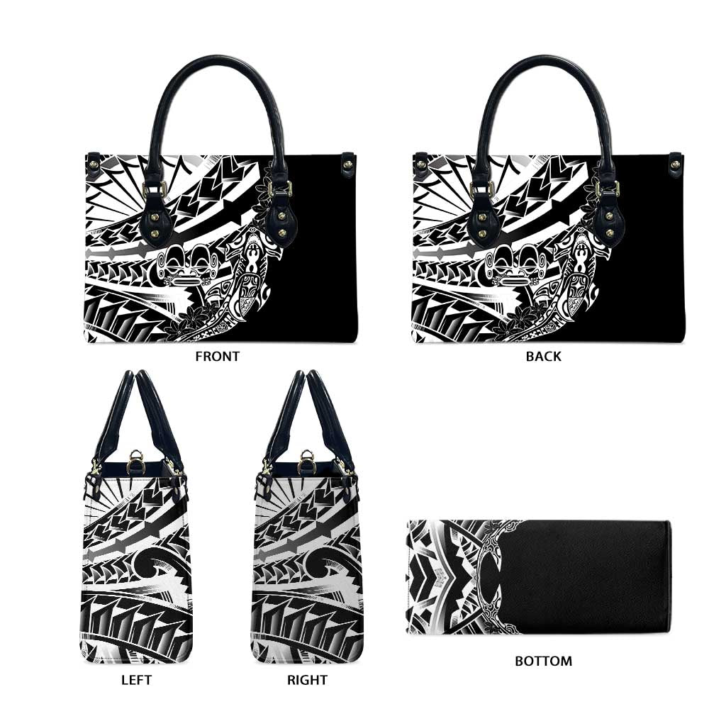 Black White Marquesas Islands Leather Bag Marquesan Matatiki Hammerhead Shark Patutiki - Polynesian Pride