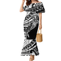 Black White Marquesas Islands Mermaid Dress Marquesan Matatiki Hammerhead Shark Patutiki - Polynesian Pride