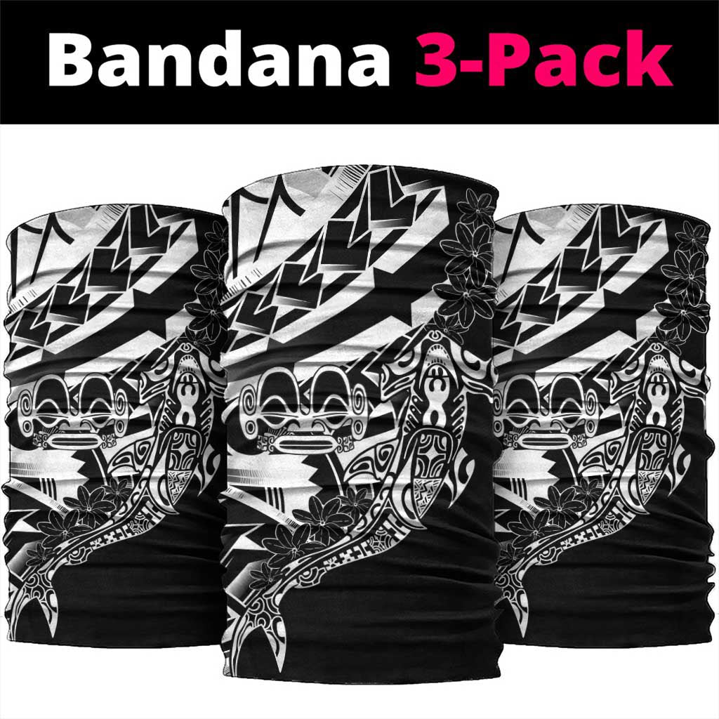 Black White Marquesas Islands Neck Gaiter Marquesan Matatiki Hammerhead Shark Patutiki - Polynesian Pride