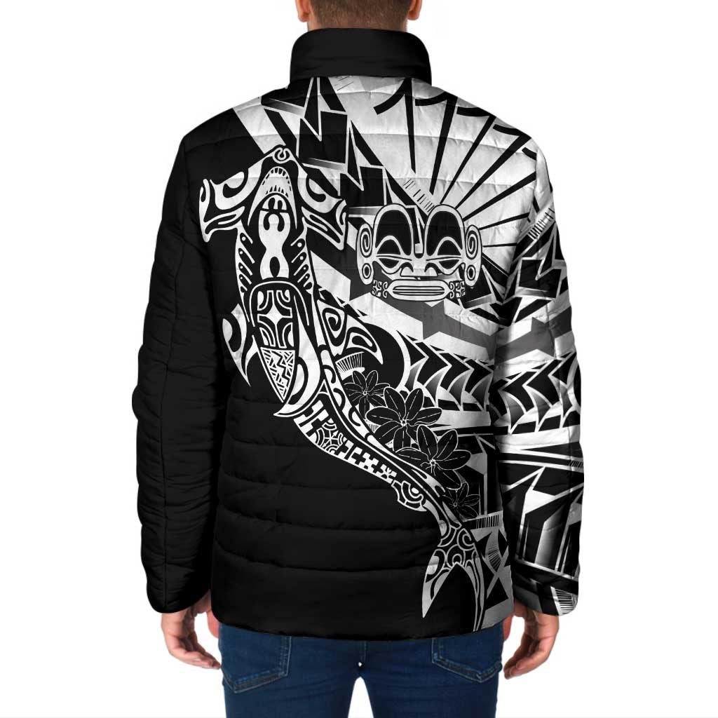 Black White Marquesas Islands Padded Jacket Marquesan Matatiki Hammerhead Shark Patutiki - Polynesian Pride