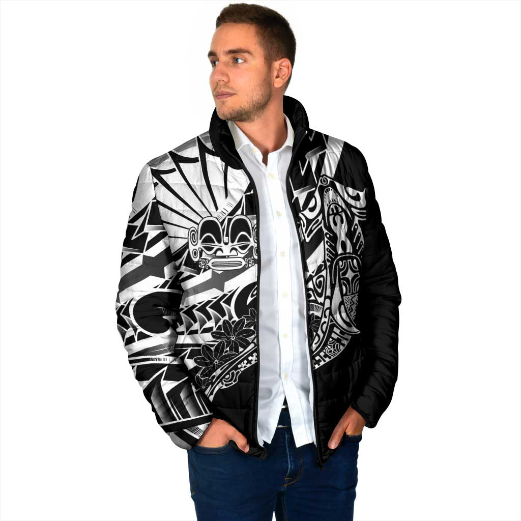 Black White Marquesas Islands Padded Jacket Marquesan Matatiki Hammerhead Shark Patutiki - Polynesian Pride