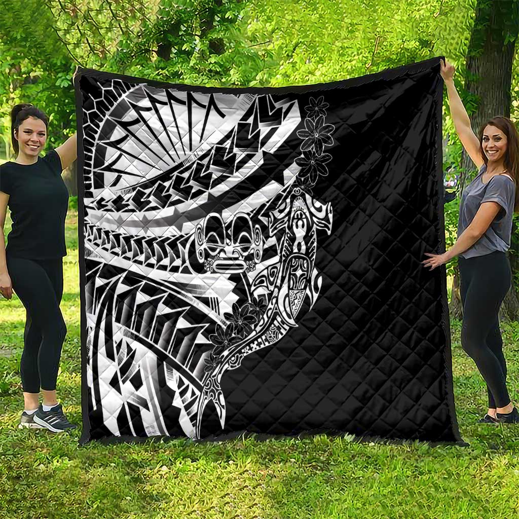 Black White Marquesas Islands Quilt Marquesan Matatiki Hammerhead Shark Patutiki - Polynesian Pride