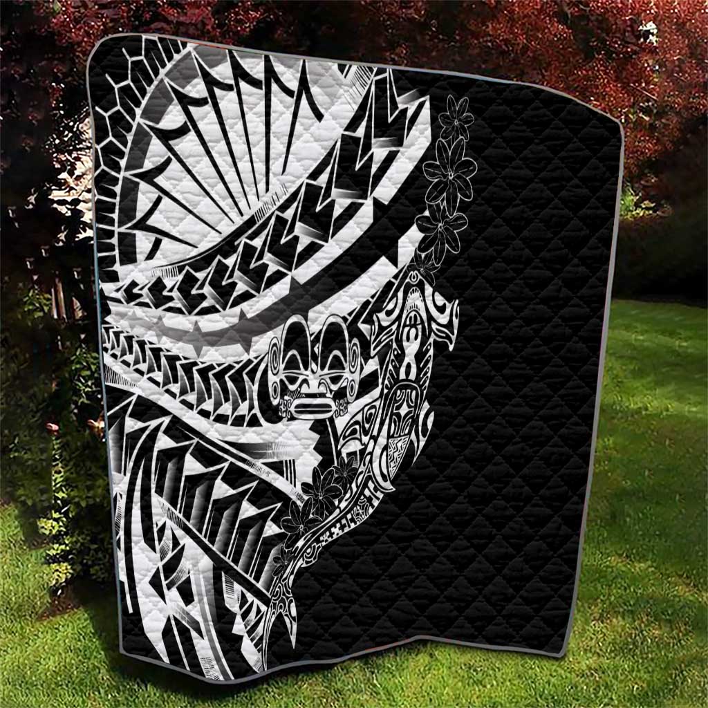 Black White Marquesas Islands Quilt Marquesan Matatiki Hammerhead Shark Patutiki - Polynesian Pride