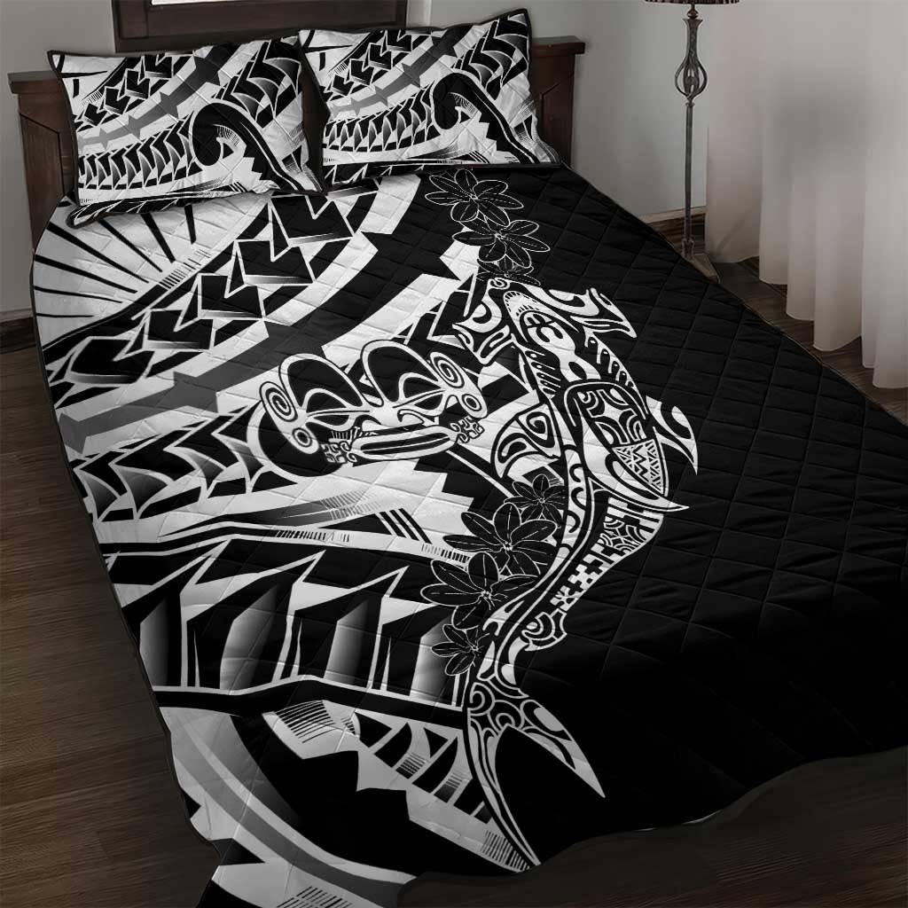 Black White Marquesas Islands Quilt Bed Set Marquesan Matatiki Hammerhead Shark Patutiki - Polynesian Pride