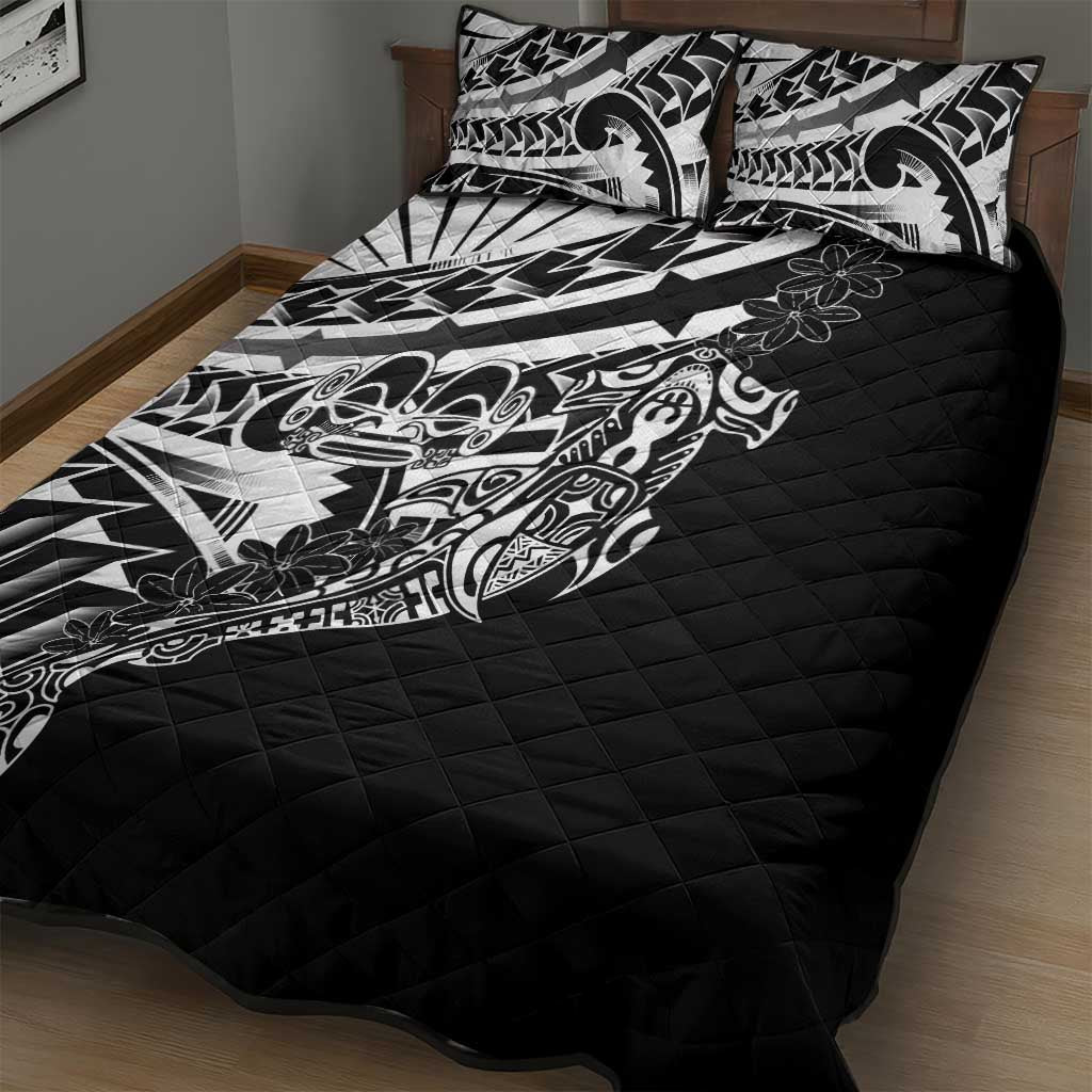 Black White Marquesas Islands Quilt Bed Set Marquesan Matatiki Hammerhead Shark Patutiki - Polynesian Pride