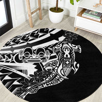Black White Marquesas Islands Round Carpet Marquesan Matatiki Hammerhead Shark Patutiki - Polynesian Pride