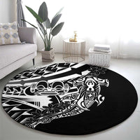 Black White Marquesas Islands Round Carpet Marquesan Matatiki Hammerhead Shark Patutiki - Polynesian Pride
