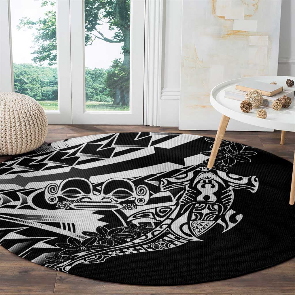 Black White Marquesas Islands Round Carpet Marquesan Matatiki Hammerhead Shark Patutiki - Polynesian Pride