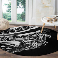 Black White Marquesas Islands Round Carpet Marquesan Matatiki Hammerhead Shark Patutiki - Polynesian Pride