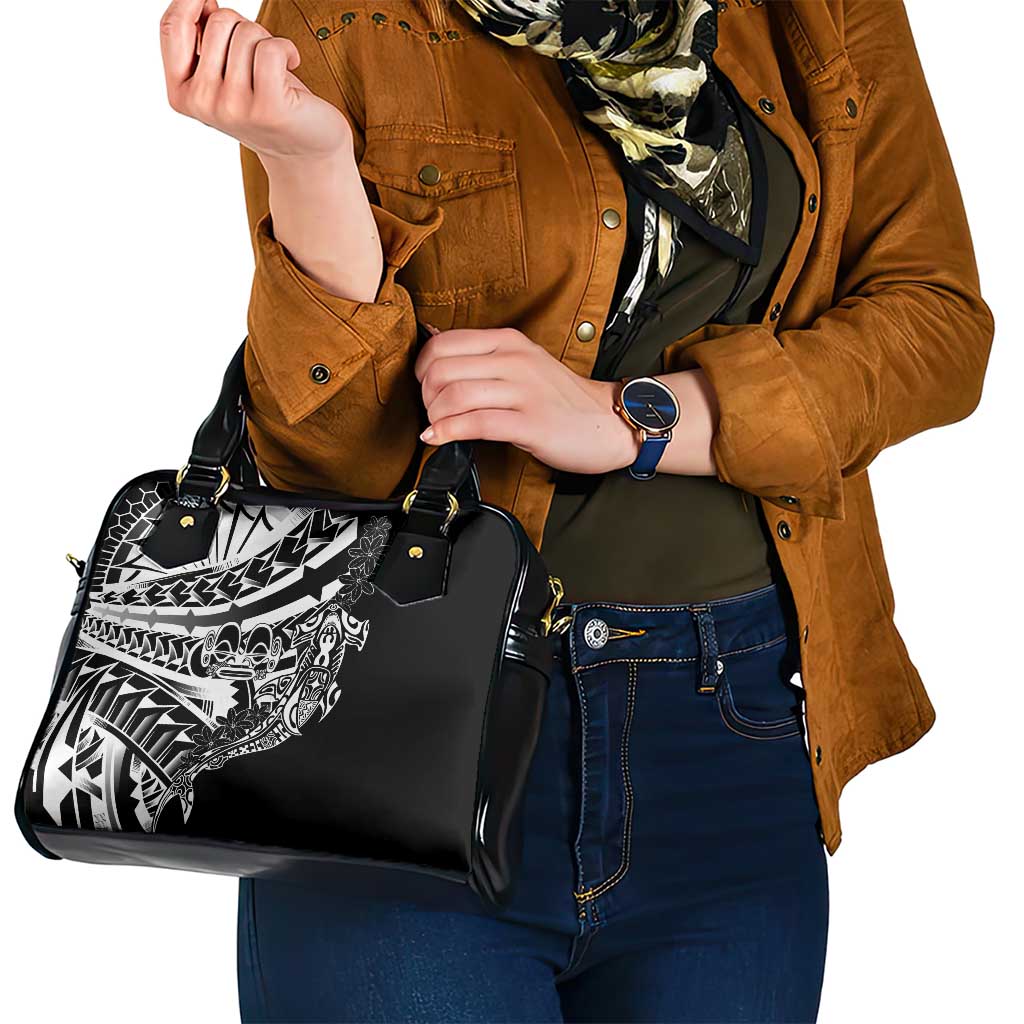 Black White Marquesas Islands Shoulder Handbag Marquesan Matatiki Hammerhead Shark Patutiki - Polynesian Pride
