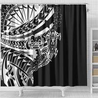 Black White Marquesas Islands Shower Curtain Marquesan Matatiki Hammerhead Shark Patutiki - Polynesian Pride