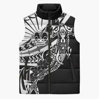 Black White Marquesas Islands Sleeveless Puffer Jacket Marquesan Matatiki Hammerhead Shark Patutiki - Polynesian Pride