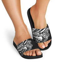 Black White Marquesas Islands Slide Sandals Marquesan Matatiki Hammerhead Shark Patutiki - Polynesian Pride