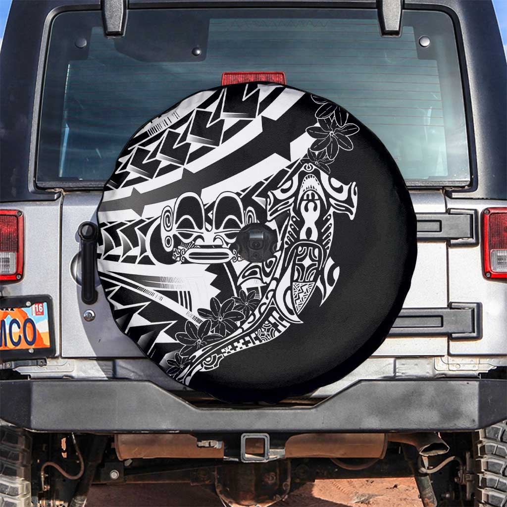 Black White Marquesas Islands Spare Tire Cover Marquesan Matatiki Hammerhead Shark Patutiki - Polynesian Pride
