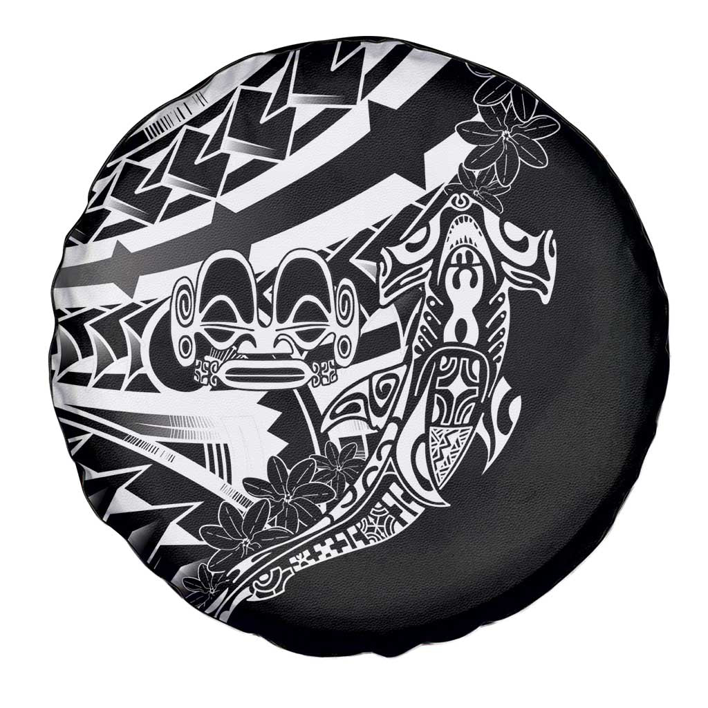 Black White Marquesas Islands Spare Tire Cover Marquesan Matatiki Hammerhead Shark Patutiki - Polynesian Pride