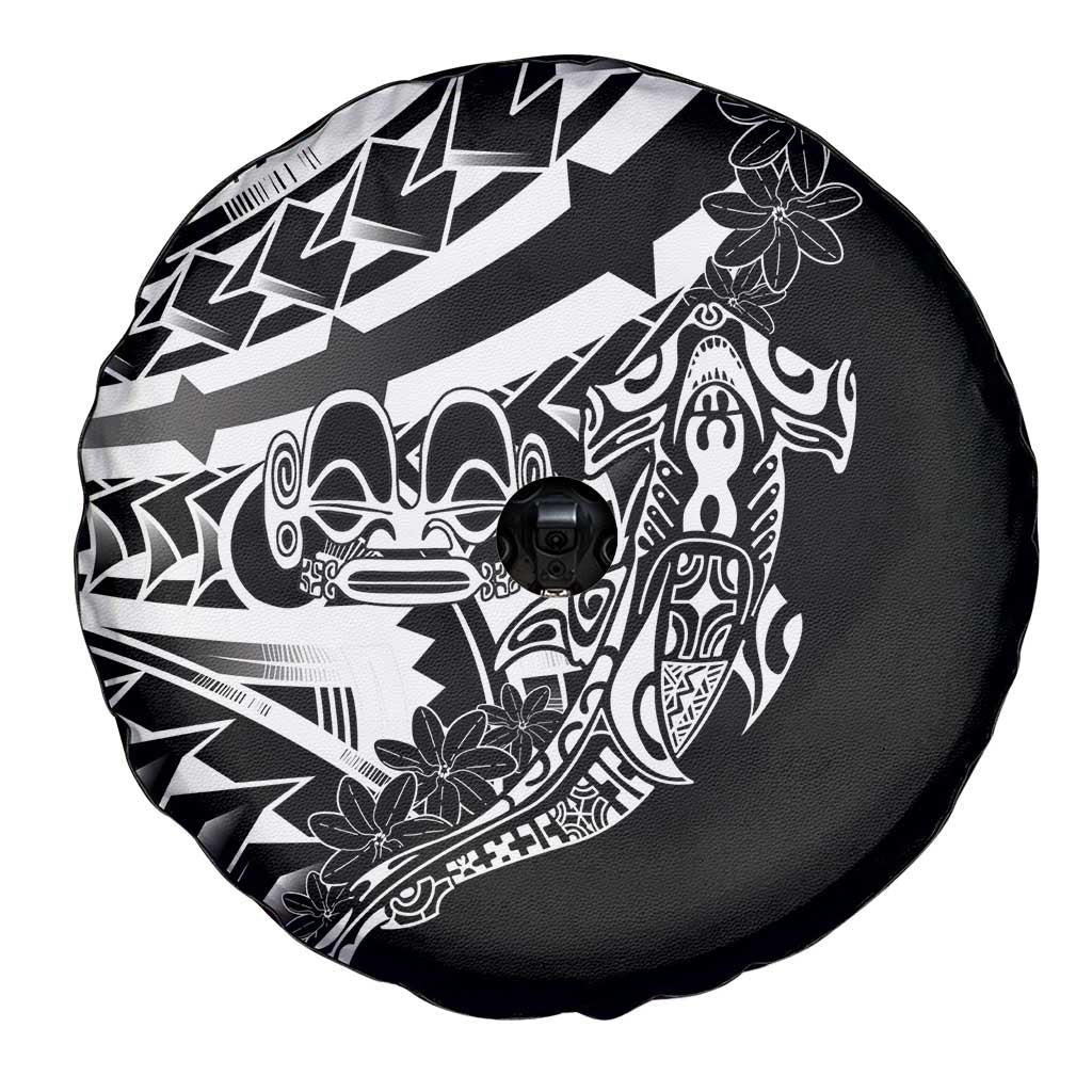 Black White Marquesas Islands Spare Tire Cover Marquesan Matatiki Hammerhead Shark Patutiki - Polynesian Pride