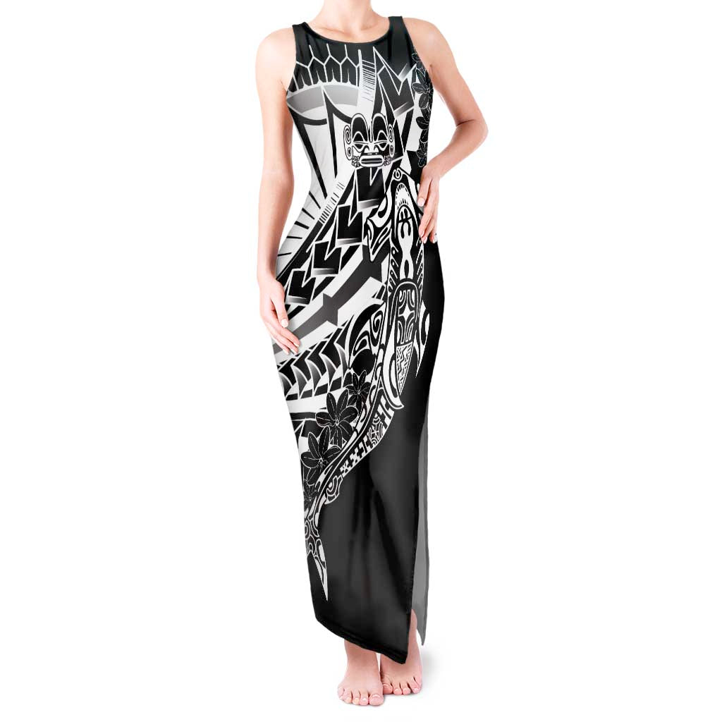 Black White Marquesas Islands Tank Maxi Dress Marquesan Matatiki Hammerhead Shark Patutiki - Polynesian Pride