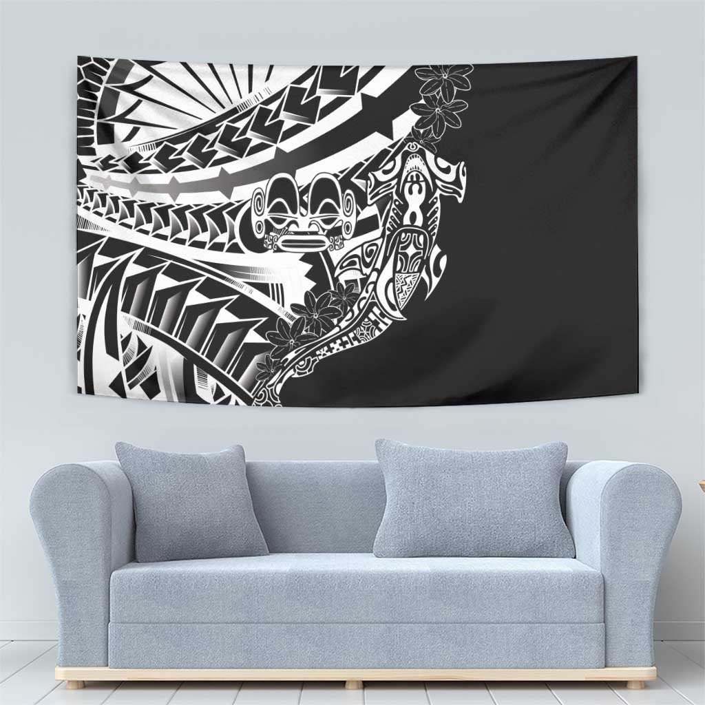 Black White Marquesas Islands Tapestry Marquesan Matatiki Hammerhead Shark Patutiki - Polynesian Pride