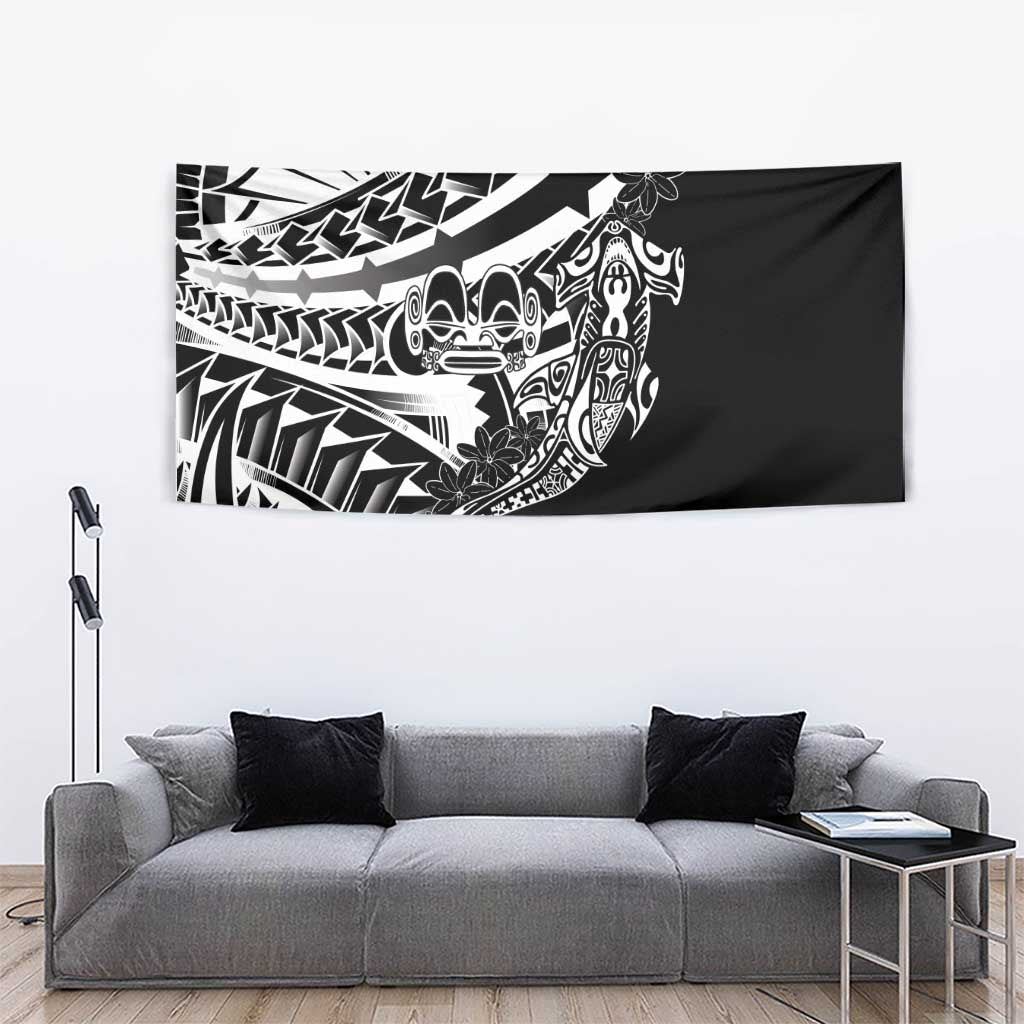 Black White Marquesas Islands Tapestry Marquesan Matatiki Hammerhead Shark Patutiki - Polynesian Pride