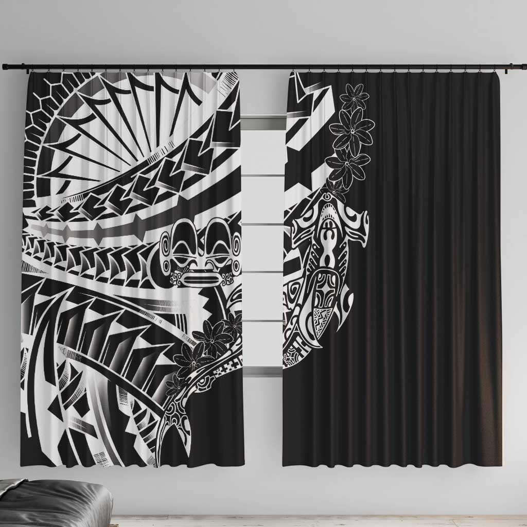 Black White Marquesas Islands Window Curtain Marquesan Matatiki Hammerhead Shark Patutiki - Polynesian Pride