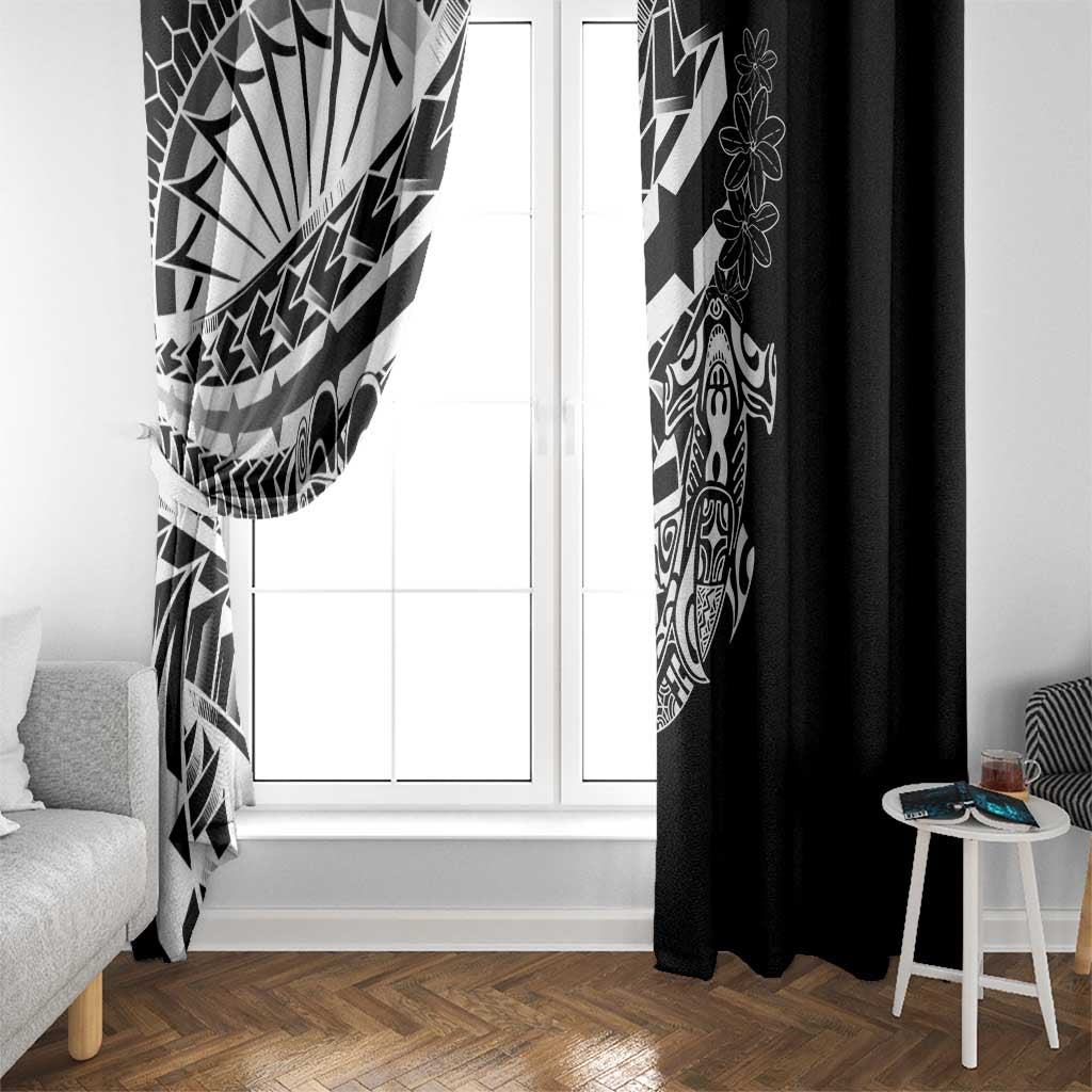 Black White Marquesas Islands Window Curtain Marquesan Matatiki Hammerhead Shark Patutiki - Polynesian Pride