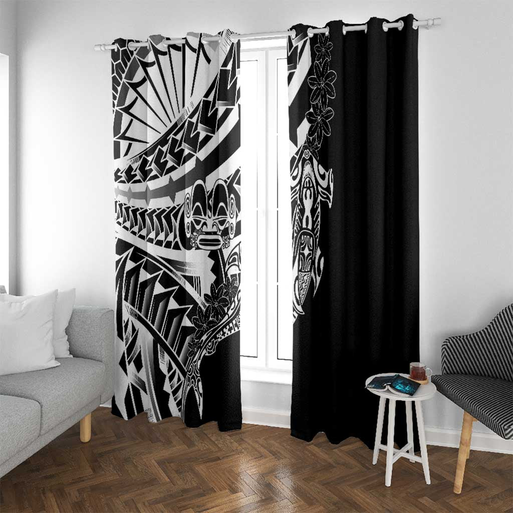 Black White Marquesas Islands Window Curtain Marquesan Matatiki Hammerhead Shark Patutiki - Polynesian Pride