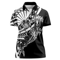 Black White Marquesas Islands Women Polo Shirt Marquesan Matatiki Hammerhead Shark Patutiki - Polynesian Pride