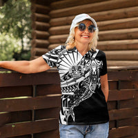 Black White Marquesas Islands Women Polo Shirt Marquesan Matatiki Hammerhead Shark Patutiki - Polynesian Pride