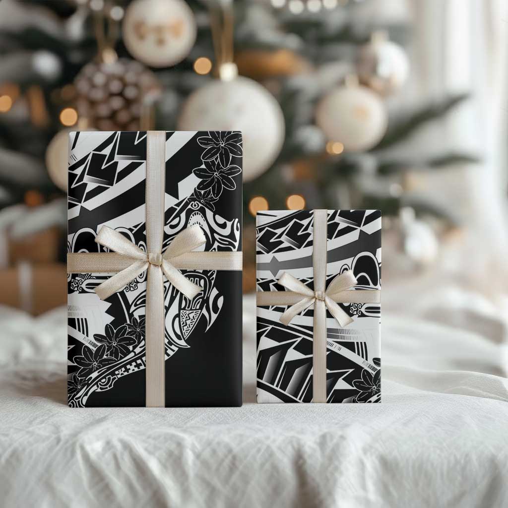 Black White Marquesas Islands Wrapping Paper Marquesan Matatiki Hammerhead Shark Patutiki - Polynesian Pride