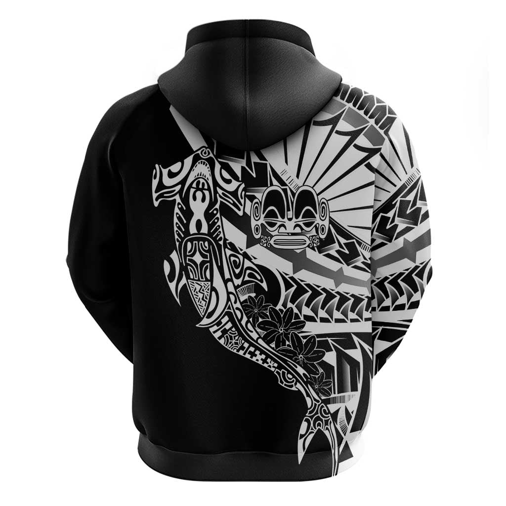 Black White Marquesas Islands Zip Hoodie Marquesan Matatiki Hammerhead Shark Patutiki - Polynesian Pride