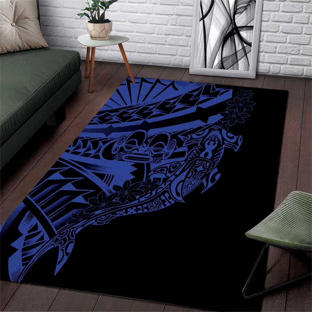 Blue Marquesas Islands Area Rug Marquesan Matatiki Hammerhead Shark Patutiki - Polynesian Pride