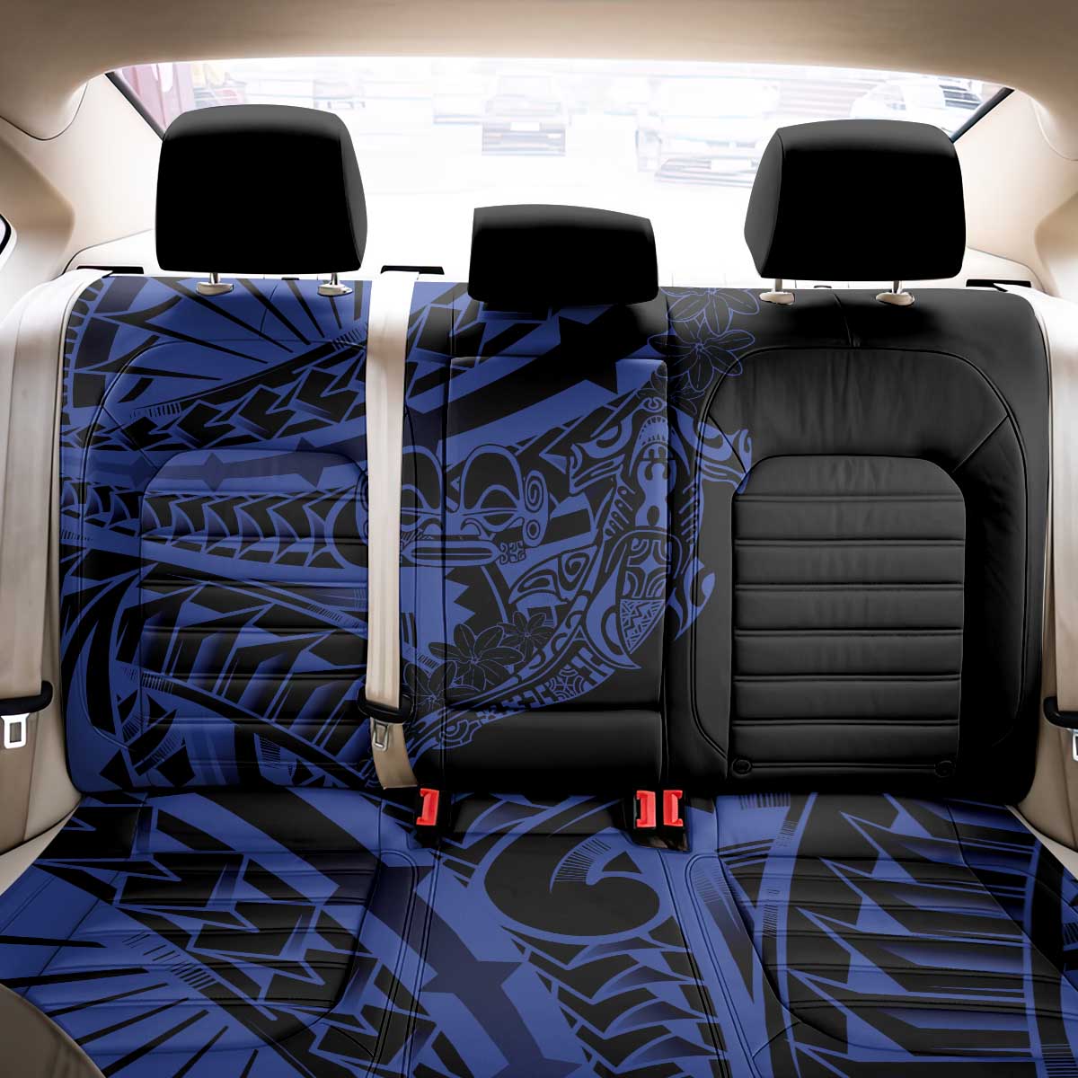 Blue Marquesas Islands Back Car Seat Cover Marquesan Matatiki Hammerhead Shark Patutiki - Polynesian Pride