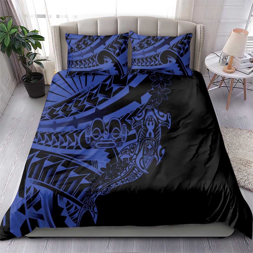 Blue Marquesas Islands Bedding Set Marquesan Matatiki Hammerhead Shark Patutiki - Polynesian Pride