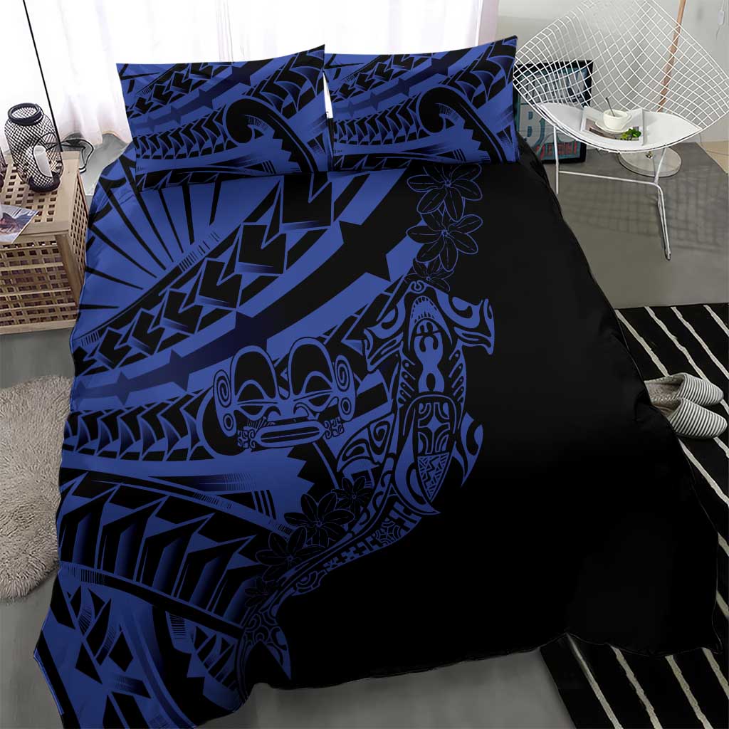 Blue Marquesas Islands Bedding Set Marquesan Matatiki Hammerhead Shark Patutiki - Polynesian Pride