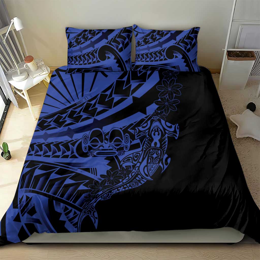 Blue Marquesas Islands Bedding Set Marquesan Matatiki Hammerhead Shark Patutiki - Polynesian Pride