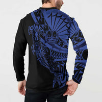 Blue Marquesas Islands Button Sweatshirt Marquesan Matatiki Hammerhead Shark Patutiki - Polynesian Pride