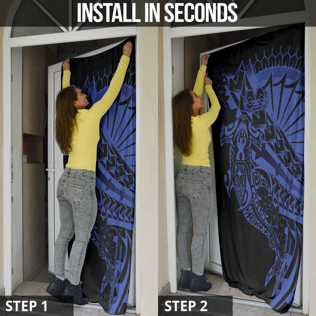 Blue Marquesas Islands Door Cover Marquesan Matatiki Hammerhead Shark Patutiki - Polynesian Pride