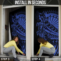 Blue Marquesas Islands Door Cover Marquesan Matatiki Hammerhead Shark Patutiki - Polynesian Pride