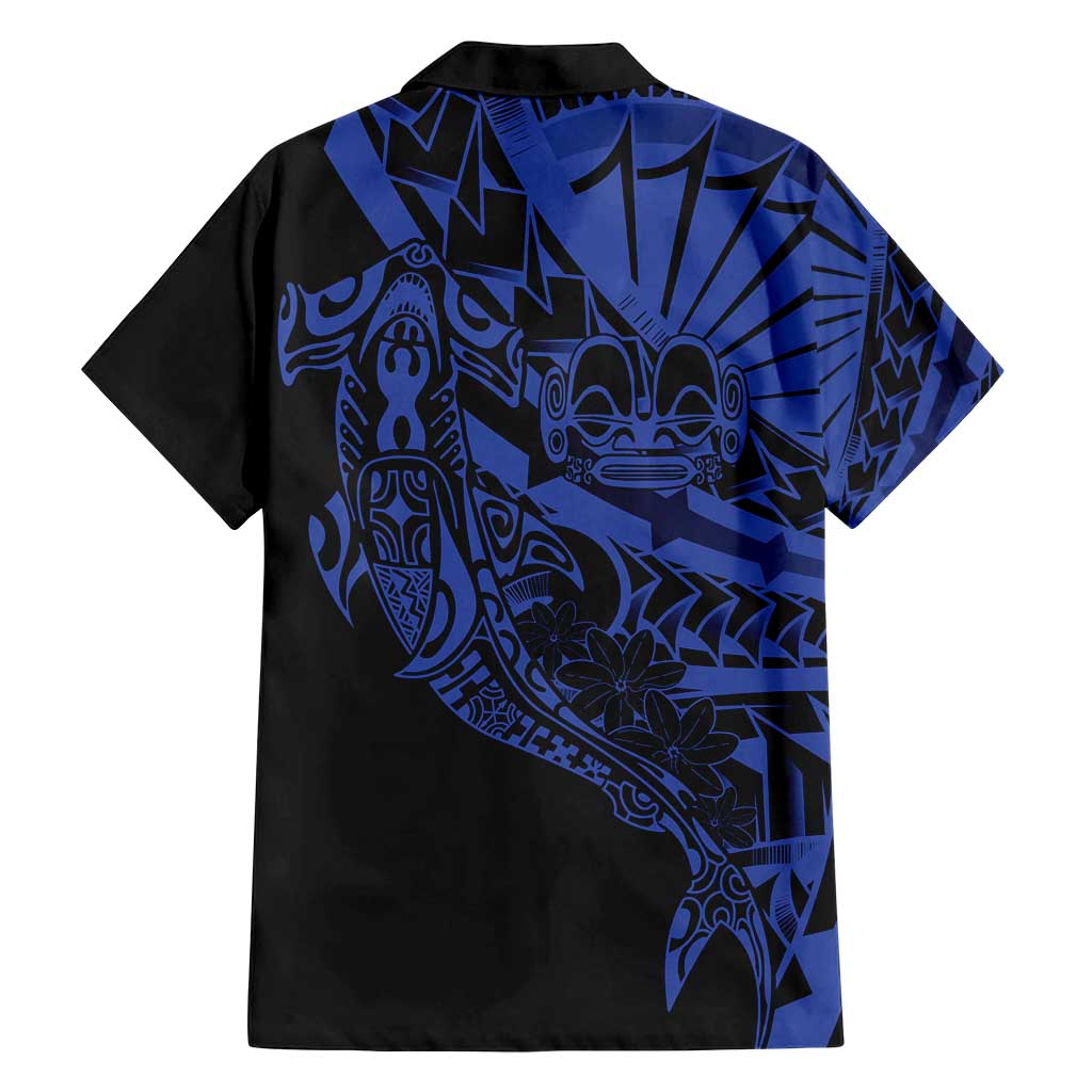 Blue Marquesas Islands Family Matching Long Sleeve Bodycon Dress and Hawaiian Shirt Marquesan Matatiki Hammerhead Shark Patutiki - Polynesian Pride