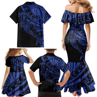 Blue Marquesas Islands Family Matching Mermaid Dress and Hawaiian Shirt Marquesan Matatiki Hammerhead Shark Patutiki - Polynesian Pride