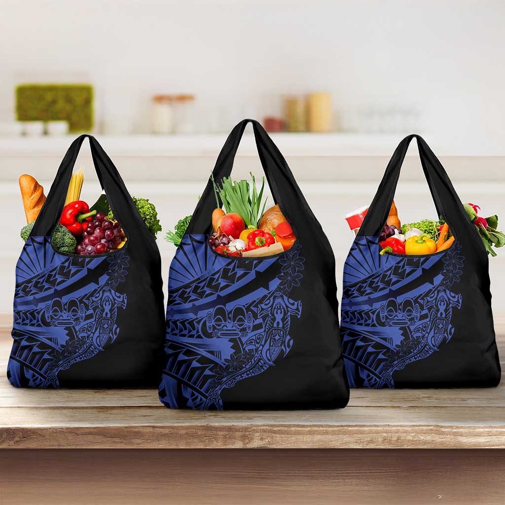 Blue Marquesas Islands Grocery Bag Marquesan Matatiki Hammerhead Shark Patutiki - Polynesian Pride