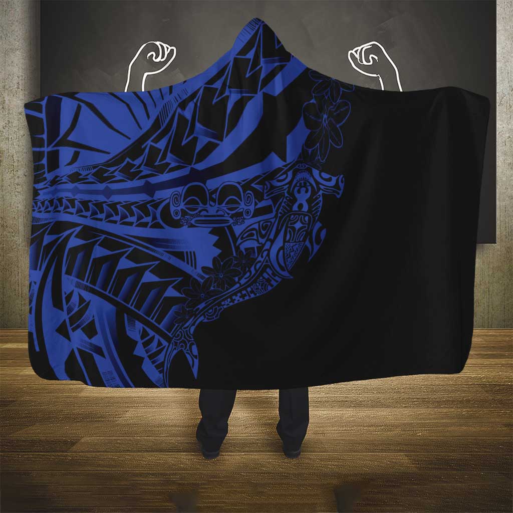 Blue Marquesas Islands Hooded Blanket Marquesan Matatiki Hammerhead Shark Patutiki - Polynesian Pride