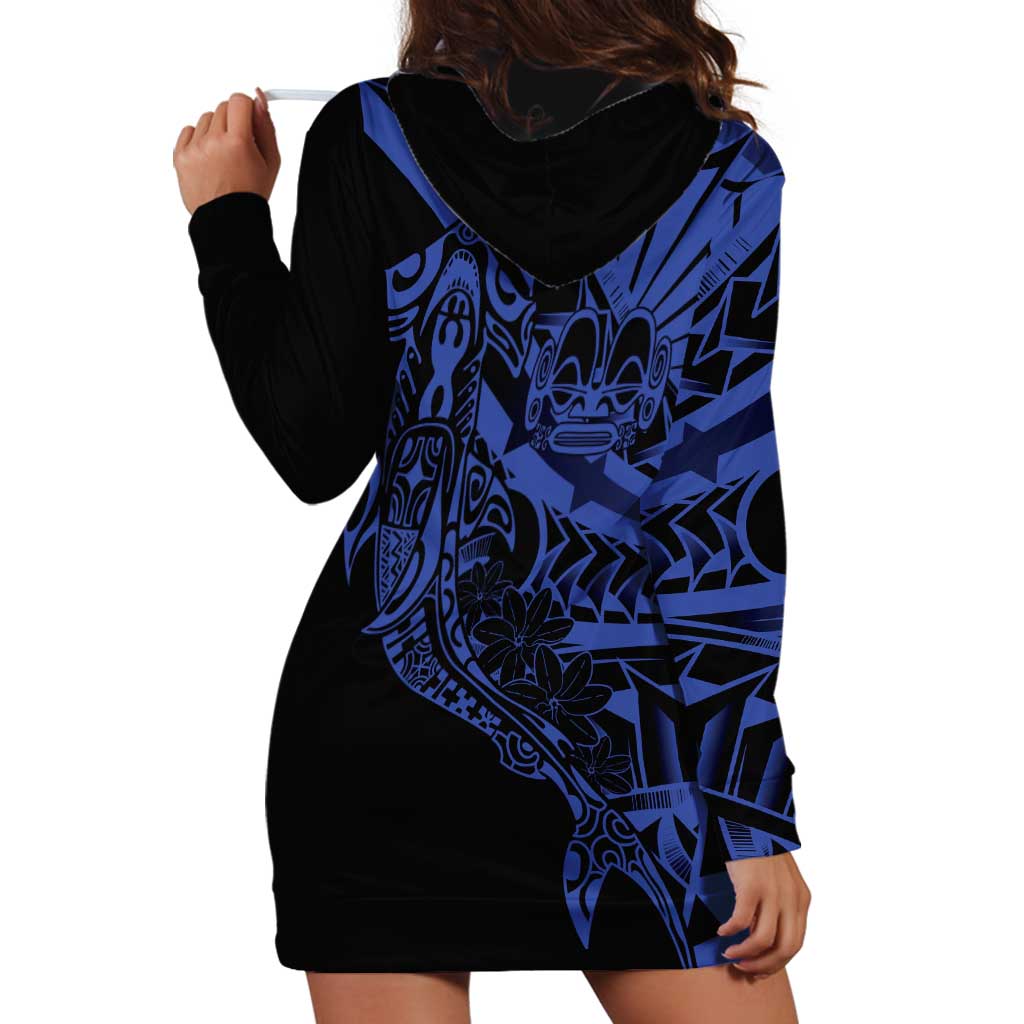 Blue Marquesas Islands Hoodie Dress Marquesan Matatiki Hammerhead Shark Patutiki - Polynesian Pride