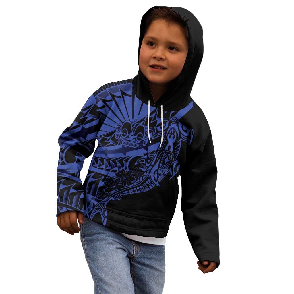 Blue Marquesas Islands Kid Hoodie Marquesan Matatiki Hammerhead Shark Patutiki - Polynesian Pride