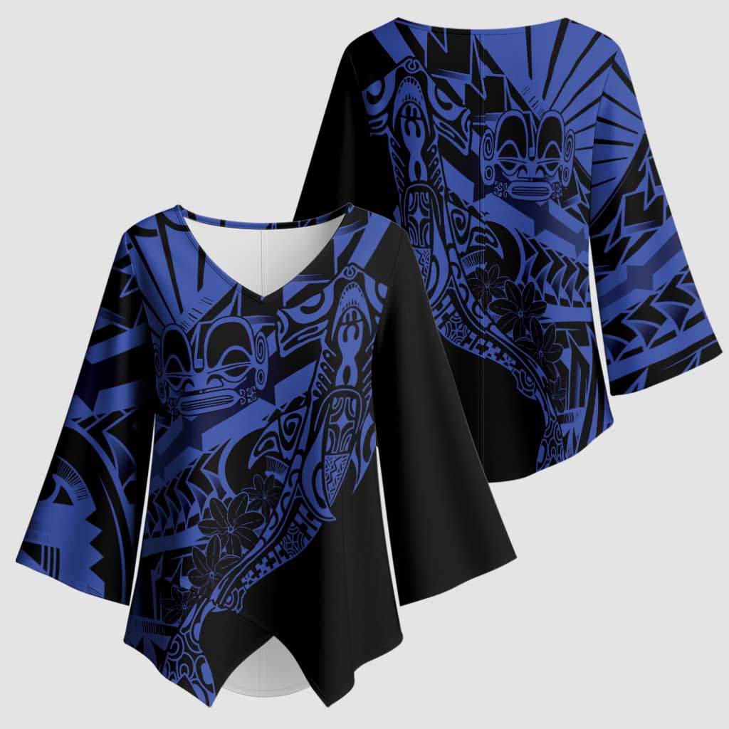 Blue Marquesas Islands Kimono Sleeve Blouse Marquesan Matatiki Hammerhead Shark Patutiki - Polynesian Pride