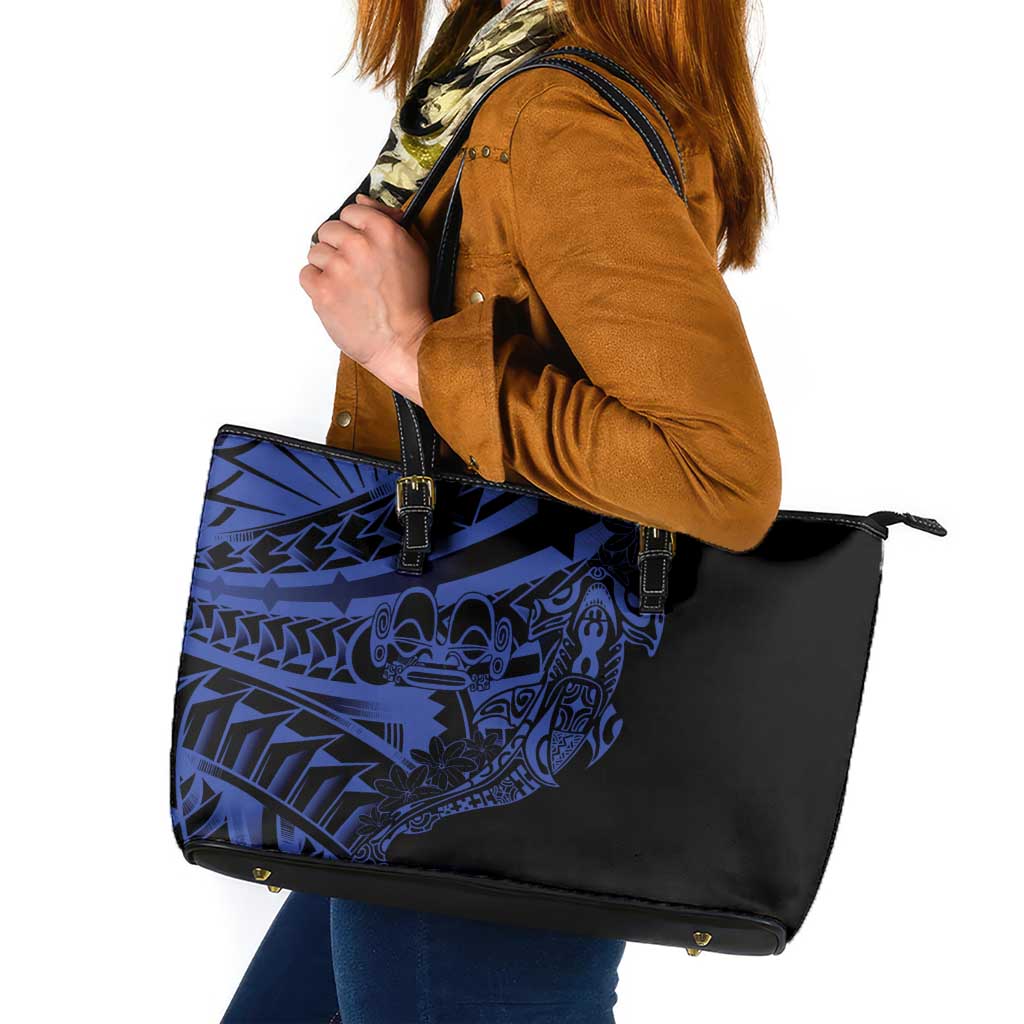 Blue Marquesas Islands Leather Tote Bag Marquesan Matatiki Hammerhead Shark Patutiki - Polynesian Pride