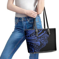 Blue Marquesas Islands Leather Tote Bag Marquesan Matatiki Hammerhead Shark Patutiki - Polynesian Pride