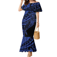 Blue Marquesas Islands Mermaid Dress Marquesan Matatiki Hammerhead Shark Patutiki - Polynesian Pride