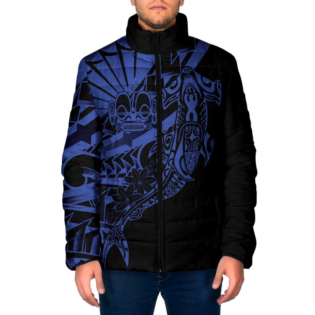 Blue Marquesas Islands Padded Jacket Marquesan Matatiki Hammerhead Shark Patutiki - Polynesian Pride