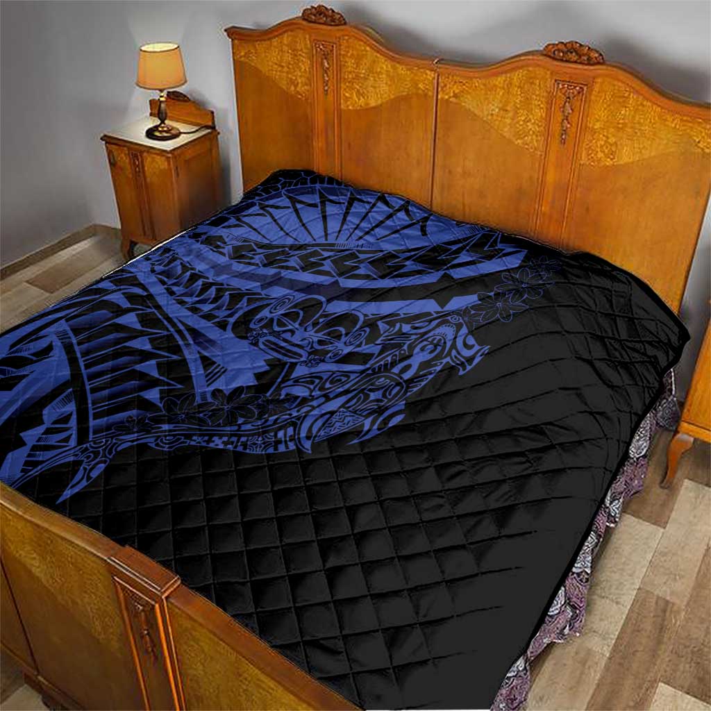 Blue Marquesas Islands Quilt Marquesan Matatiki Hammerhead Shark Patutiki - Polynesian Pride